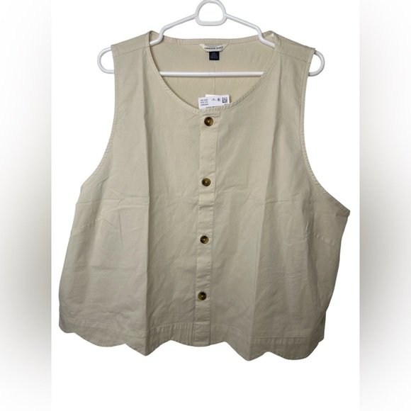 American Eagle Outfitters Tops - American Eagle Button Down Scalloped Sleeveless Beige Top NWT